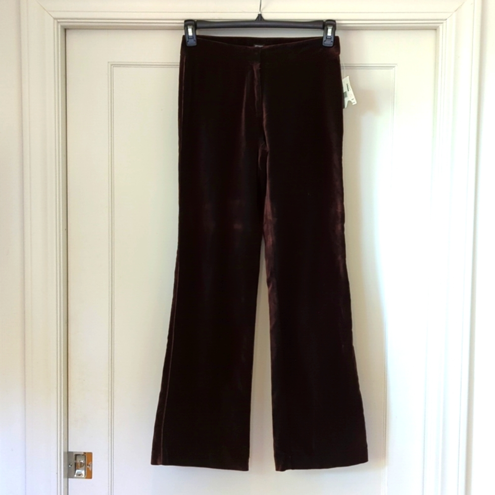 Esprit Chocolate Brown Velvet Wide Leg Trousers with Ribbon Detail Size 6